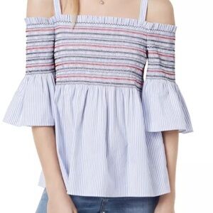 Maison Jules women’s smocked off the shoulder top. Size small.